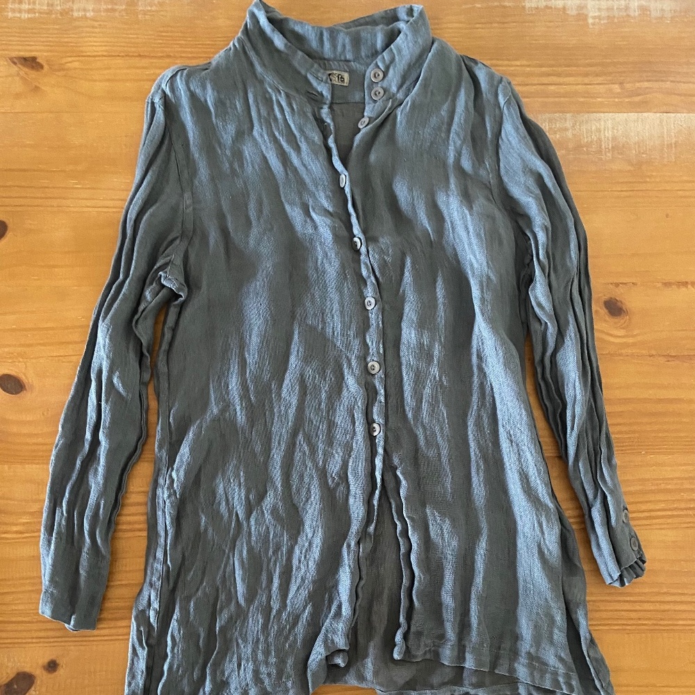Vintage FLAX, Blouse/Tunic, Grey, Linen, Size Small, Mandarin Collar